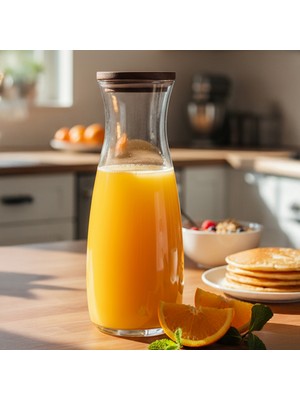 Snippy Nur - Ahşap Kapaklı Cam Sürahi Karaf 1180 ml