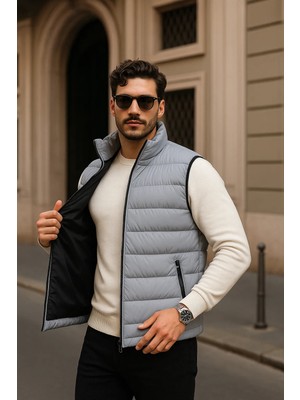 Comstar Erkek Kışlık Premium Basic Astarlı Gri Şişme Yelek