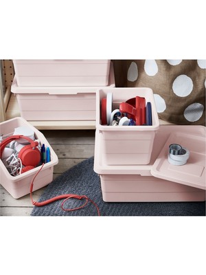Ikea 3'lü Kutu Seti Çok Amaçlı Organizer Kapaklı Kutu Seti Pudra Pembe