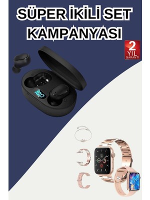 Ceylan Adam Nabız Ölçer Hediye Bileklikli Akıllı Saat ve Dijital Göstergeli Bluetooth Kulaklık Çoklu Şarj Girişi