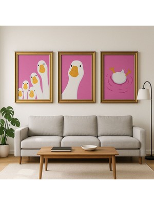 Minimalist Eğlenceli Ördek Serisi – Renkli Duvar Tablosu (Çerçeveli)
