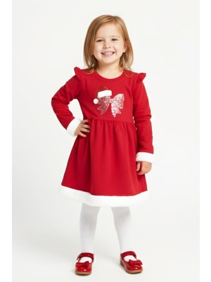 Modanino Kız Çocuk Yılbaşı Temalı 2 Iplik Şardonlu Elbise 12433