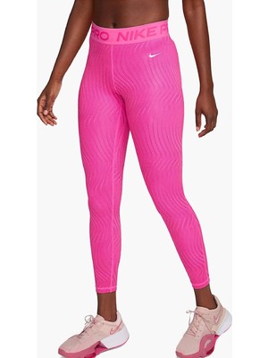 Nike Pro Dri Fit Trainning Medium Support Mid Rise 7/8 Length Kadın Desenli Antrenman Taytı Pembe