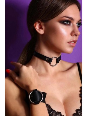 Pileli Store Şık Deri Choker Boyun Aksesuar ve Geniş Şerit Bileklik Takım - APFT672