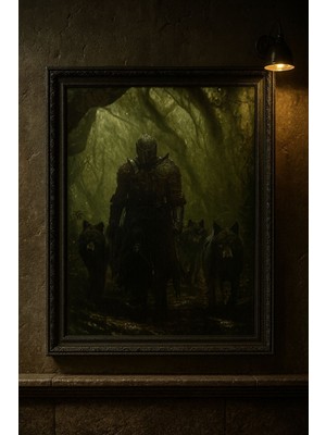 Karanlık Orman ve Savaşçı – Dark Fantasy Duvar Tablosu (Çerçeveli)