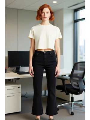 FRM Kadın Comfort Esnek Ispanyol Paça Jean Pantolon Fonksiyonel Dayanıklı Kaliteli Konforlu Şık
