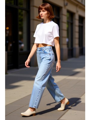 PayBuy Kadın Açık Geniş Paça Denim Pantolon Fonksiyonel Dayanıklı Kaliteli Konforlu Estetik Rahat