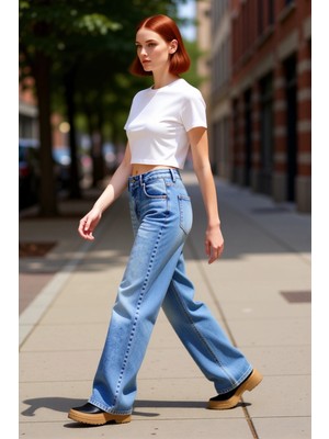PayBuy Kadın Açık Wide Leg Denim Pantolon Yüksek Bel Rahat Kesim Fonksiyonel Dayanıklı Kaliteli Şık