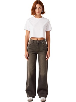 Ersefa Kadın Yüksek Bel Geniş Paça Jean Fonksiyonel Dayanıklı Kaliteli Konforlu Estetik Premium Şık