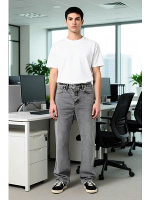 FRM Erkek Düz Desenli Bol Kesim Kot Pantolon Fonksiyonel Dayanıklı Kaliteli Konforlu Estetik Şık