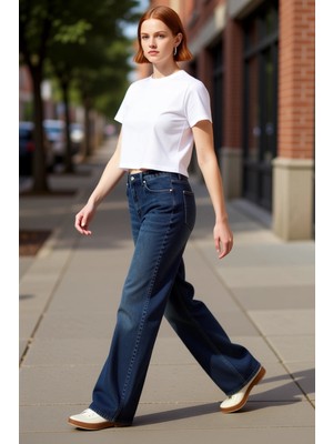 PayBuy Kadın Yüksek Bel Geniş Paça Denim Pantolon Fonksiyonel Dayanıklı Kaliteli Konforlu Estetik