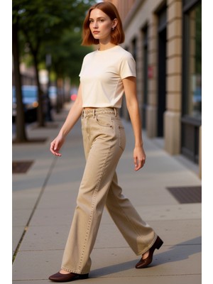 PayBuy Kadın Vintage Yıkama Geniş Paça Jean Pantolon Fonksiyonel Dayanıklı Kaliteli Konforlu Spor