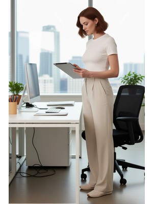 FRM Kadın Haki Yüksek Bel Geniş Paça Dokuma Pantolon Fonksiyonel Dayanıklı Kaliteli Konforlu Şık