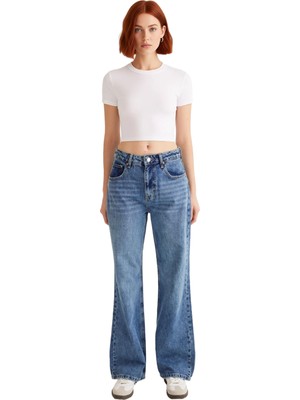 Ersefa Kadın Denim Geniş Bacak Pantolon Yüksek Bel Fonksiyonel Dayanıklı Kaliteli Konforlu Modern