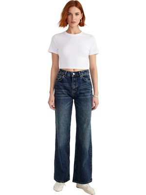 Ersefa Kadın Yüksek Bel Geniş Paça Jean Fonksiyonel Dayanıklı Kaliteli Konforlu Estetik Premium Şık