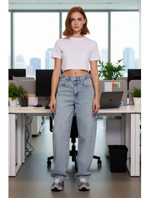 FRM Kadın Için Sürdürülebilir Açık Bol Kesim Yüksek Bel Jean Fonksiyonel Dayanıklı Kaliteli Şık