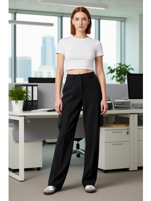 FRM Kadın Düz Kesim Dokuma Kargo Pantolon Fonksiyonel Dayanıklı Kaliteli Konforlu Estetik Spor