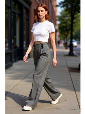 PayBuy Kadın Kırçıllı Dokuma Wide Leg Pantolon Fonksiyonel Dayanıklı Kaliteli Konforlu Estetik Şık