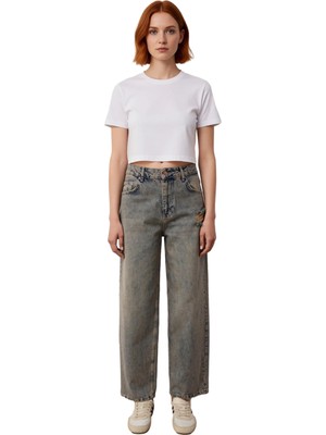 Ersefa Kadın Düşük Bel Vintage Geniş Paça Jean Fonksiyonel Dayanıklı Kaliteli Konforlu Estetik Şık