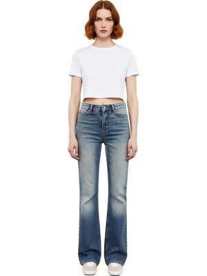 Ersefa Kadın Flare Kesim Jean Pantolon Yüksek Bel Fonksiyonel Dayanıklı Kaliteli Konforlu Estetik