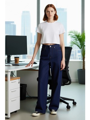 FRM Kadın Denim Pantolon Yüksek Bel Bol Kesim Fonksiyonel Dayanıklı Kaliteli Konforlu Estetik Şık