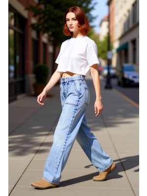 PayBuy Kadın Cep Detaylı Barrel Kesim Baggy Jean Pantolon Fonksiyonel Dayanıklı Kaliteli Konforlu