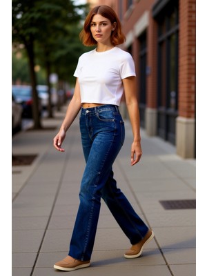 PayBuy Kadın Yüksek Bel Flare Kesim Denim Pantolon Fonksiyonel Dayanıklı Kaliteli Konforlu Modern