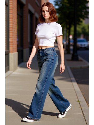 PayBuy Kadın Vintage Geniş Paça Kot Pantolon Fonksiyonel Dayanıklı Kaliteli Konforlu Estetik Spor