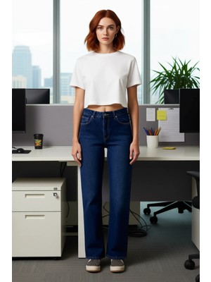 FRM Kadın Straight Kesim Yüksek Bel Koyu Denim Fonksiyonel Dayanıklı Kaliteli Konforlu Estetik