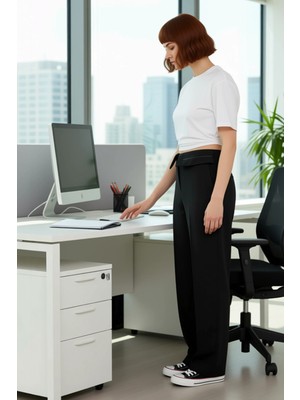 FRM Kadın Kemerli Bol Paça Pantolon Fonksiyonel Dayanıklı Kaliteli Konforlu Estetik Premium Şık