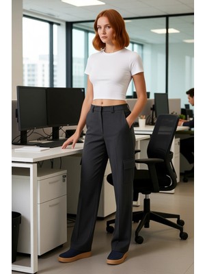 FRM Kadın Kargo Cepli Cigarette Fit Kumaş Pantolon Fonksiyonel Dayanıklı Kaliteli Konforlu Şık