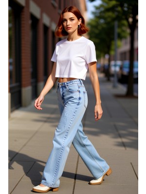 PayBuy Kadın Açık Yüksek Bel Geniş Paça Denim Pantolon Fonksiyonel Dayanıklı Kaliteli Konforlu Şık