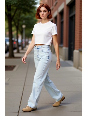 PayBuy Kadın Açık Yüksek Bel Geniş Paça Denim Pantolon Fonksiyonel Dayanıklı Kaliteli Konforlu Şık