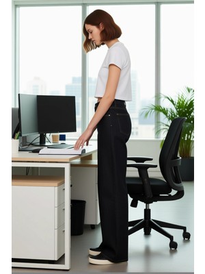 FRM Kadın Yüksek Bel Geniş Bacak Denim Pantolon Fonksiyonel Dayanıklı Kaliteli Konforlu Modern