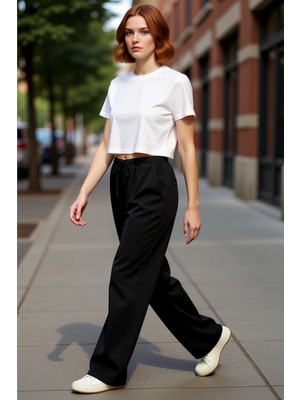 PayBuy Kadın Yüksek Bel Geniş Paça Tencel Pantolon Fonksiyonel Dayanıklı Kaliteli Konforlu Modern