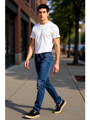 PayBuy Erkek Düz Kesim Esnek Denim Pantolon Kahve Eskitme Görünümlü Fonksiyonel Dayanıklı Estetik