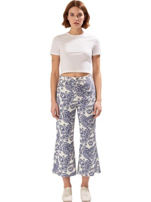 Ersefa Kadın Etnik Desenli Culotte Denim Pantolon Fonksiyonel Dayanıklı Kaliteli Konforlu Estetik