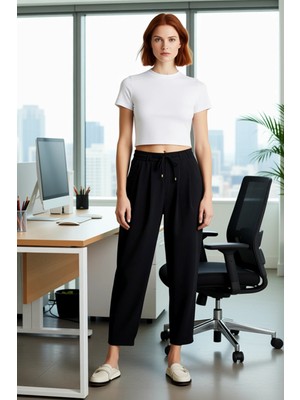 FRM Kadın Haki Yüksek Bel Dar Paça Bağcıklı Pantolon Fonksiyonel Dayanıklı Kaliteli Konforlu Şık