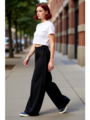 PayBuy Kadın Çapraz Kapamalı Geniş Paça Pantolon Fonksiyonel Dayanıklı Kaliteli Konforlu Estetik Şık