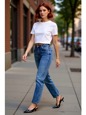 PayBuy Kadın Yüksek Bel Düz Kesim Denim Pantolon Fonksiyonel Dayanıklı Kaliteli Konforlu Estetik Şık