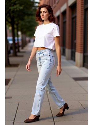 PayBuy Kadın Açık Yüksek Bel Flare Denim Pantolon Fonksiyonel Dayanıklı Kaliteli Konforlu Estetik