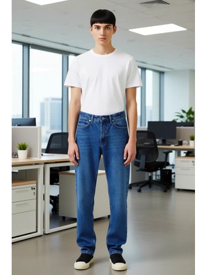 FRM Erkek Açık Essential Fit Düz Kesim Kot Pantolon Fonksiyonel Dayanıklı Kaliteli Konforlu Şık