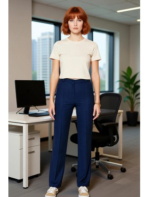 FRM Kadın Düz Kesim Yüksek Bel Dokuma Pantolon Nervür Detaylı Fonksiyonel Dayanıklı Kaliteli Şık