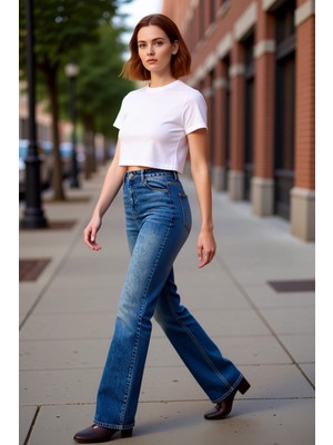 PayBuy Kadın Yüksek Bel Flare Denim Pantolon Fonksiyonel Dayanıklı Kaliteli Konforlu Estetik Spor