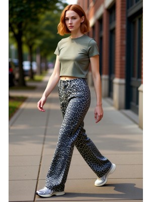 PayBuy Kadın Leopar Desenli Wide Leg Jean Pantolon Fonksiyonel Dayanıklı Kaliteli Konforlu Modern