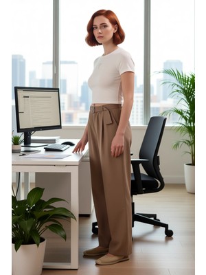 FRM Kadın Düz Dokuma Wide Leg Pantolon Fonksiyonel Dayanıklı Kaliteli Konforlu Estetik Premium