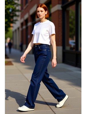 PayBuy Kadın Koyu Yüksek Bel Düz Kesim Denim Pantolon Fonksiyonel Dayanıklı Kaliteli Konforlu Şık