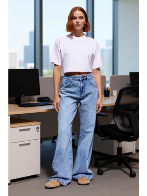 FRM Kadın Geniş Paça Denim Pantolon Fonksiyonel Dayanıklı Kaliteli Konforlu Estetik Premium Şık