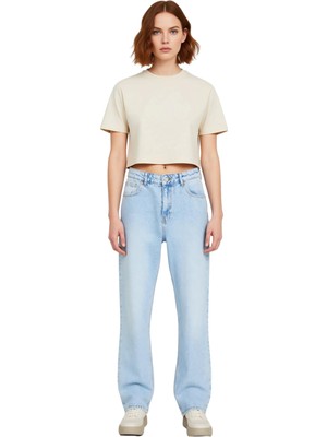 Ersefa Kadın Açık Yüksek Bel Straight Fit Denim Pantolon Fonksiyonel Dayanıklı Kaliteli Konforlu Şık