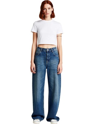 Ersefa Kadın Wide Leg Yüksek Bel Denim Pantolon Fonksiyonel Dayanıklı Kaliteli Konforlu Estetik Şık
